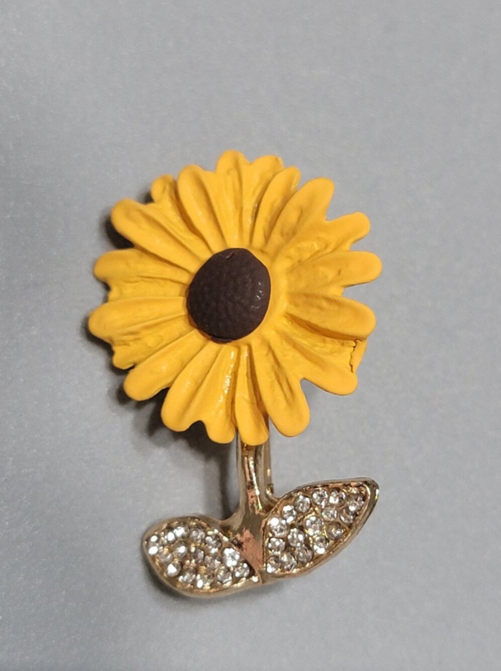 Source Unknown Yellow Sunflower Brooch with Crystal-Studded Stem